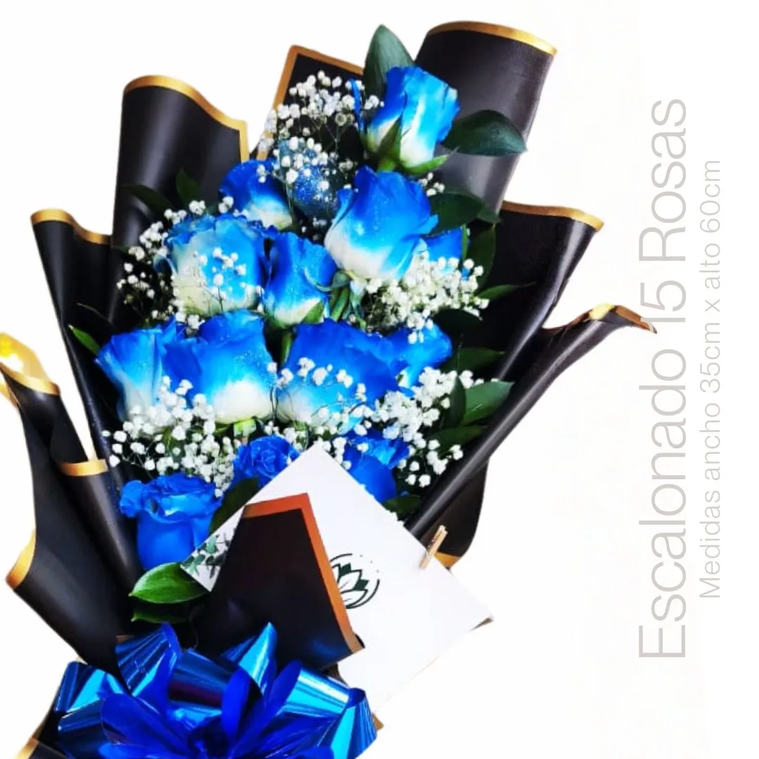 BOUQUET ESCALONADO ROSAS AZULES