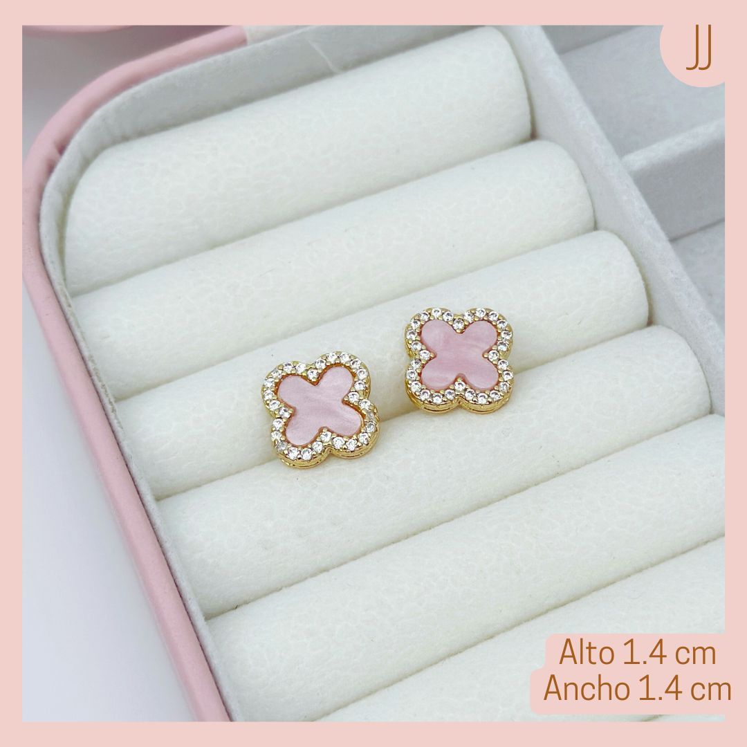 Aretes Topo Trebol Rosado Rodio 