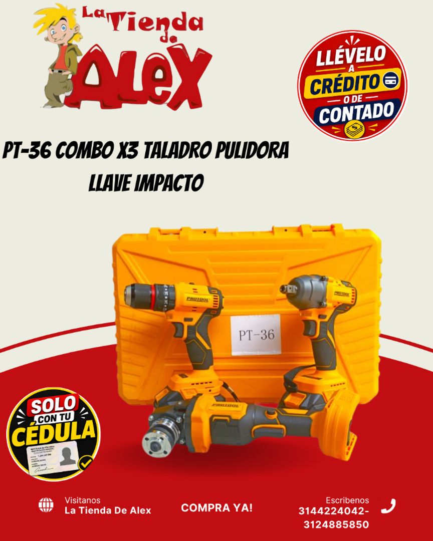 PT-36 COMBO X3 TALADRO PULIDORA LLAVE IMPACTO