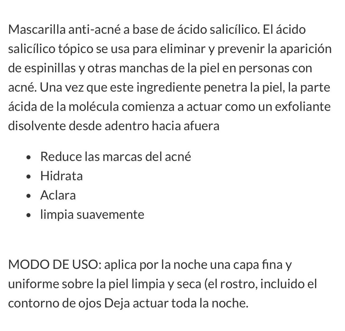 Mascarilla antiacné ácido salicilico 