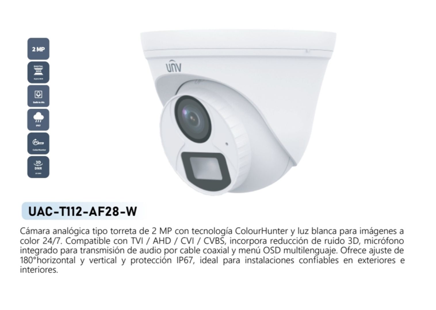 CÁMARA DOMO COLORHUNTER 2MP UNIVIEW 