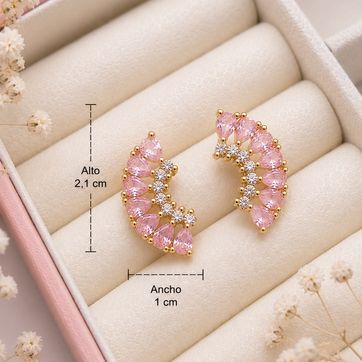 Imagen del producto Aretes Curva Rosa en Rodio Dorado