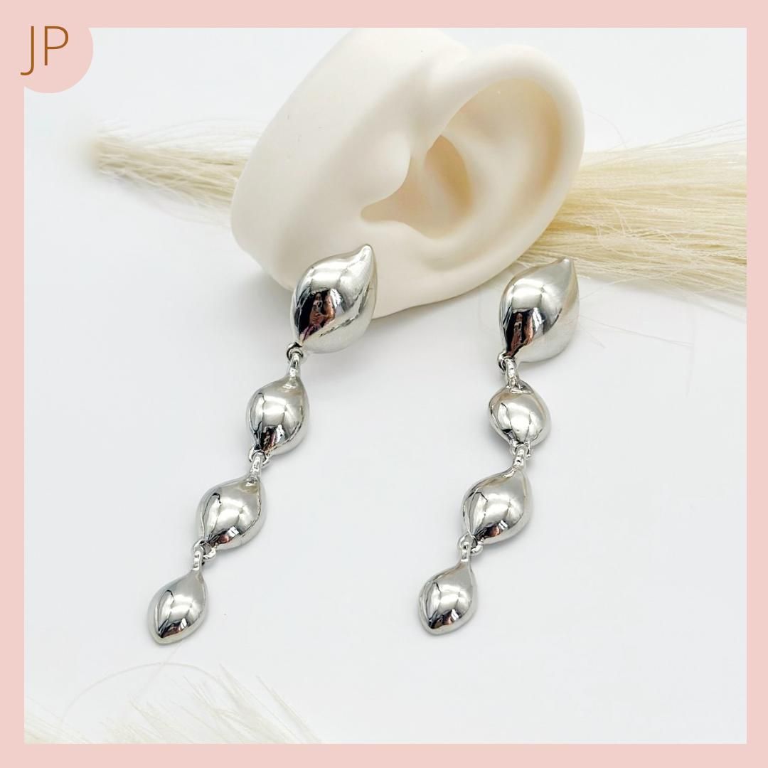 Aretes Largos Plateados baño Rodio 