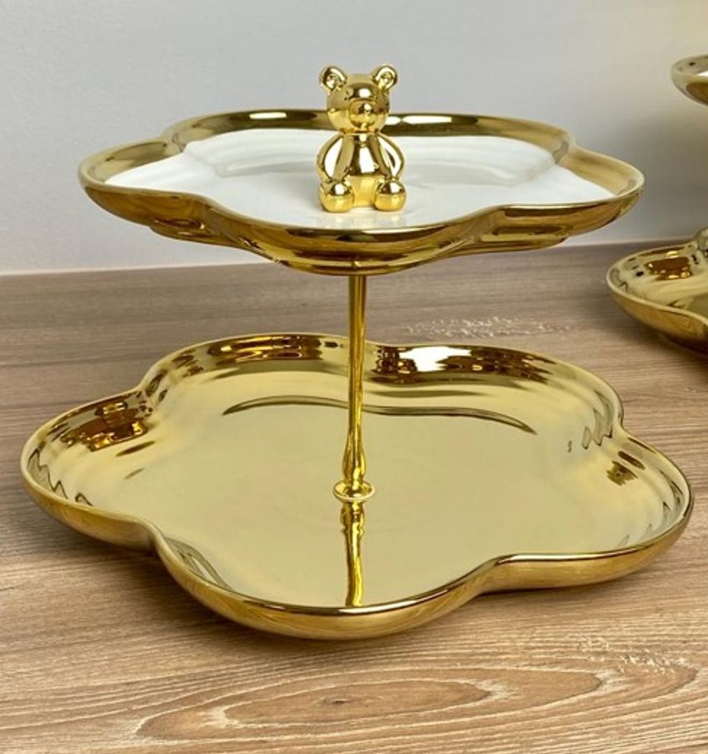 Base para pasteles en cerámica blanca con dorado