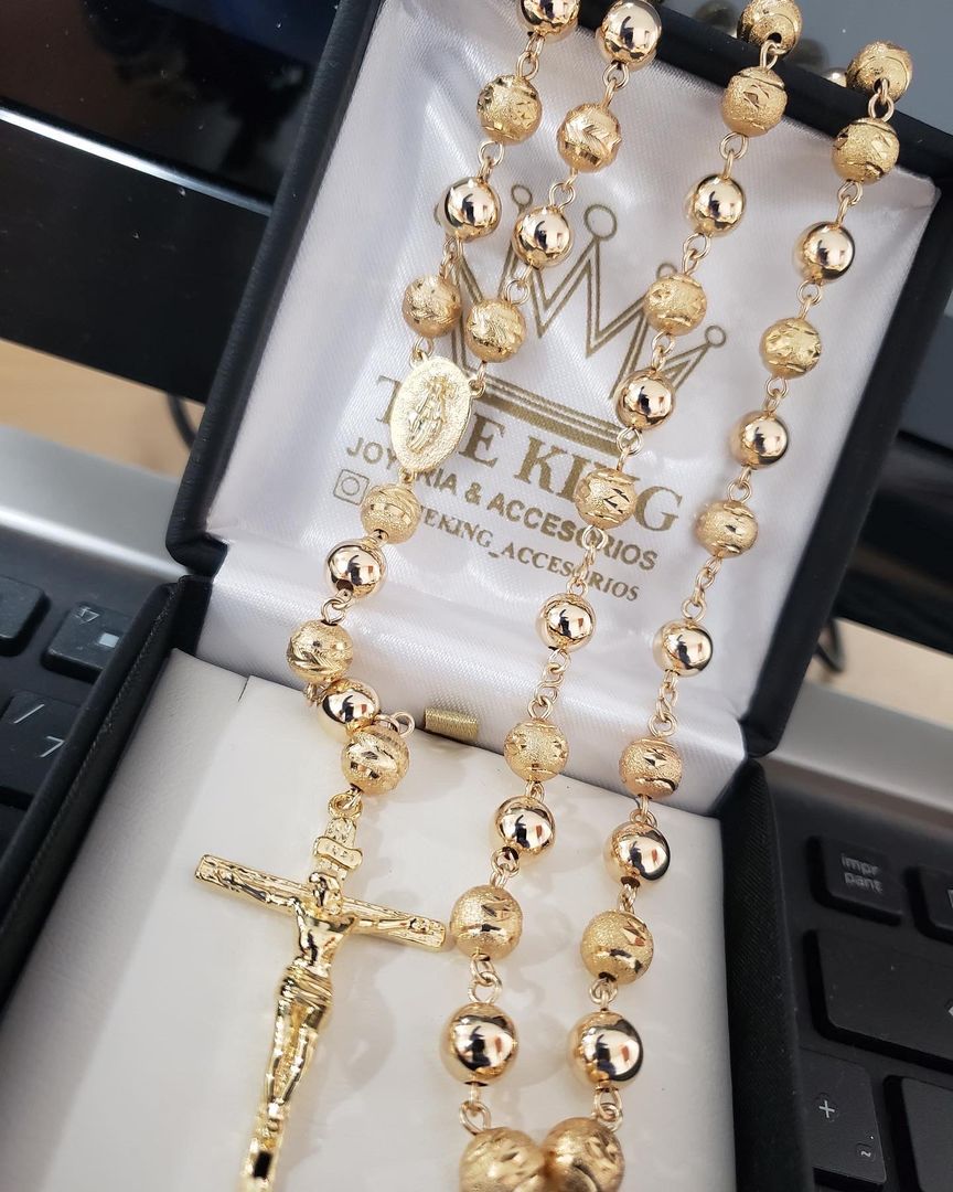 Camándula balín diamantado 8mm y 7mm liso