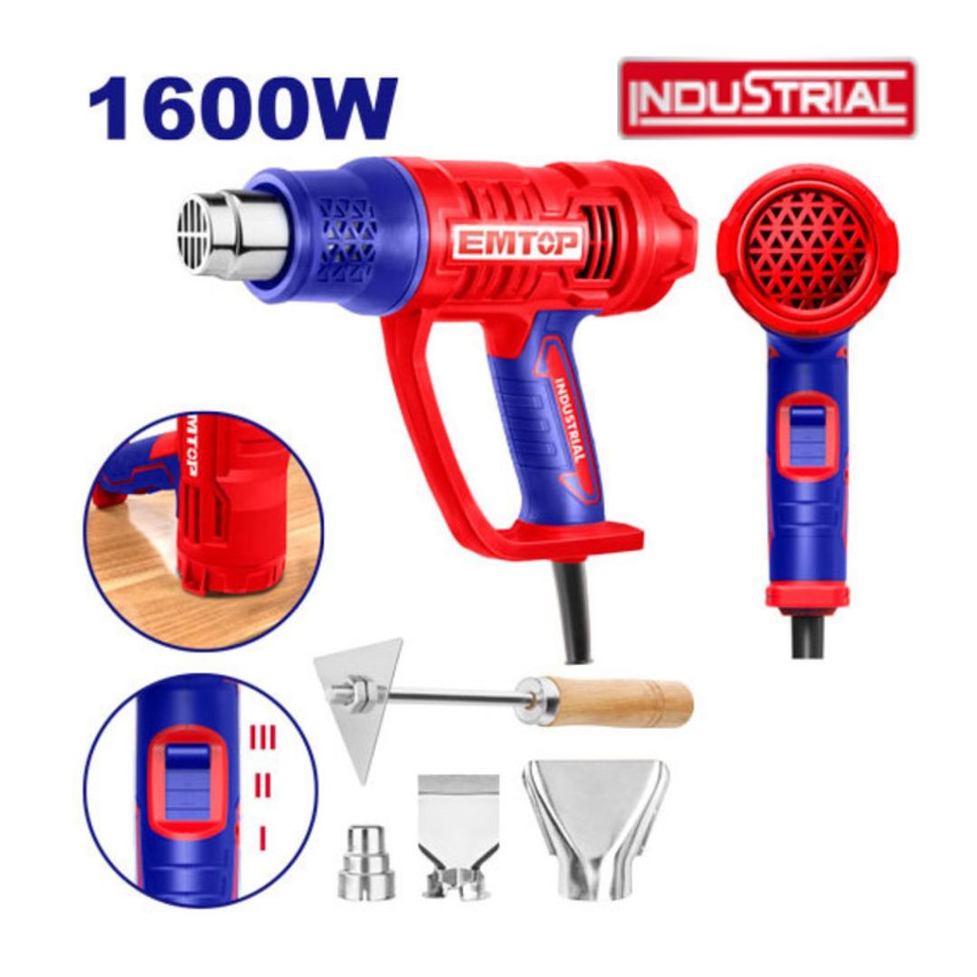 EMTOP PISTOLA DE CALOR 1600W/120V 3 TEMP + ACCESORIOS INDUSTRIAL