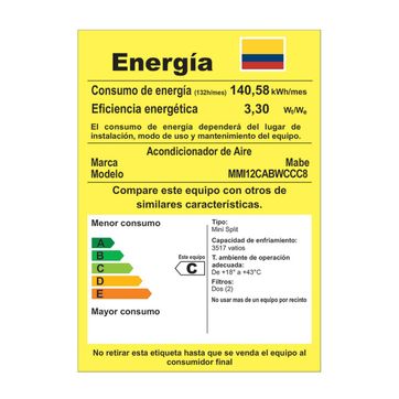 SPLIT MABE 12000 BTU INVERTER 110V SIN INSTALACION	 - imagen 4