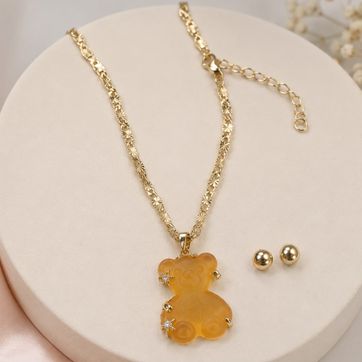 Imagen del producto Set collar con dije de osito y aretes en balín
