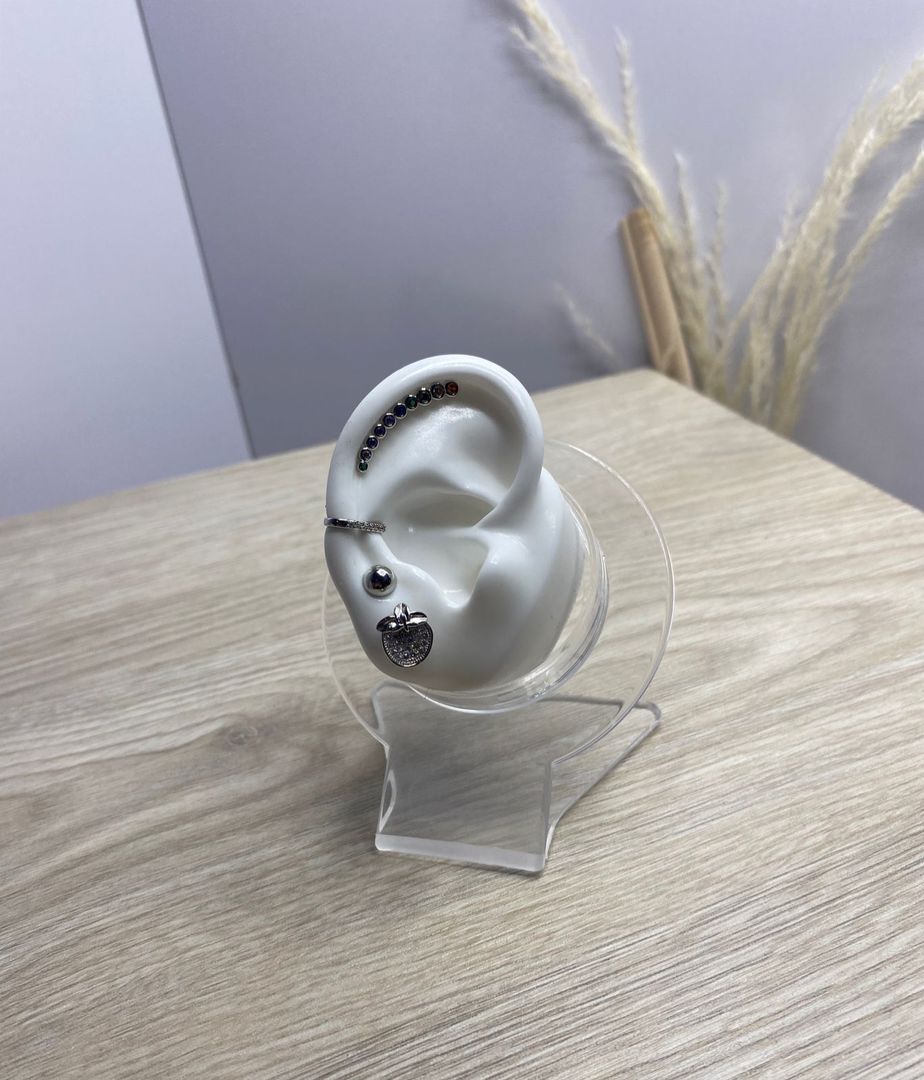 Diseño de topos, pircing y earcuff, plateado, covergold 