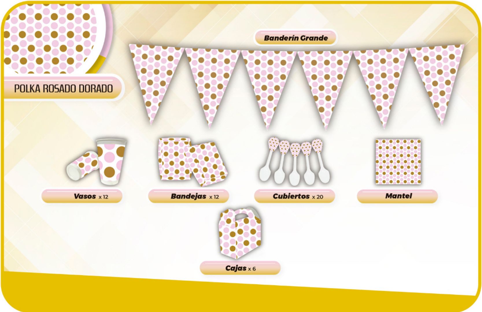 DECORACIÓN POLKA ROSA DORADO 