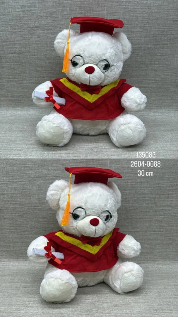 OSO  BLANCO DE GRADO ROJO 30 CM 