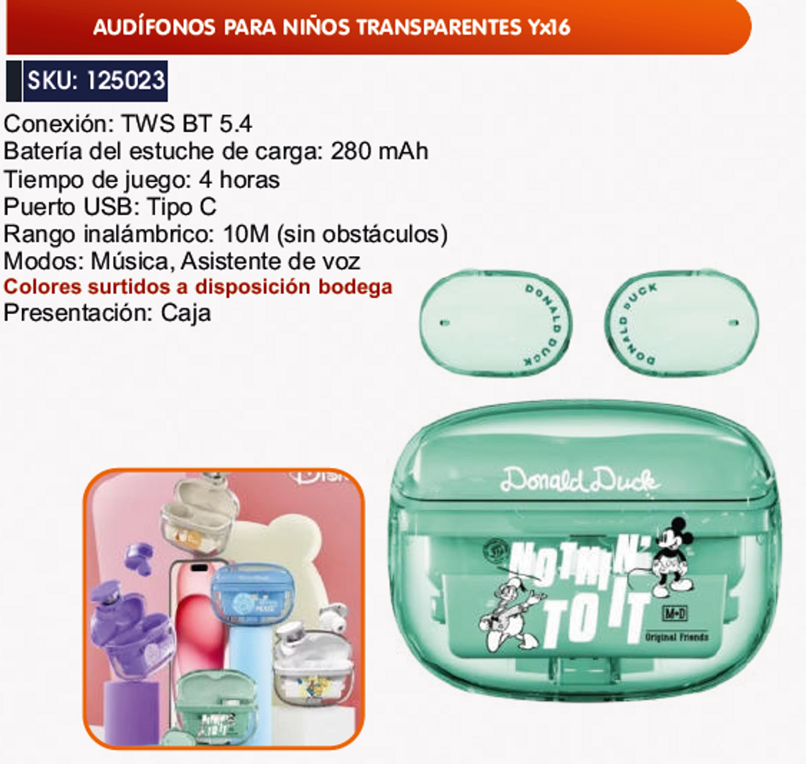 AUDÍFONOS PARA NIÑOS TRANSPARENTES Yx16