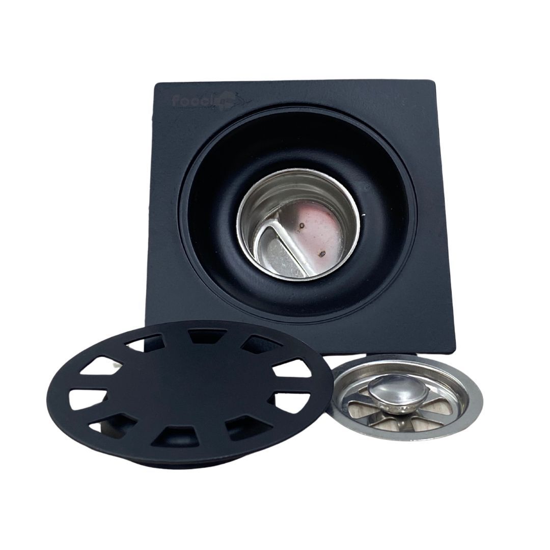 REJILLA ACERO CON SIFON NEGRA CONTEMPORANEA  3"