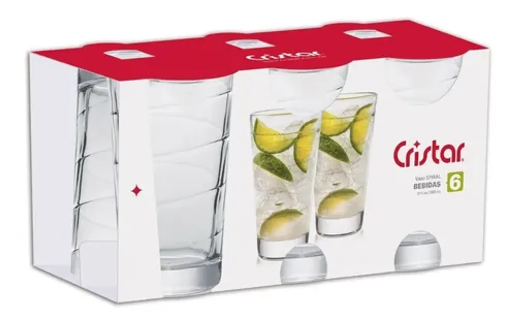 JUEGO X 6 VASO SPIRAL LARGO REF 0617CL6 CRISTAR