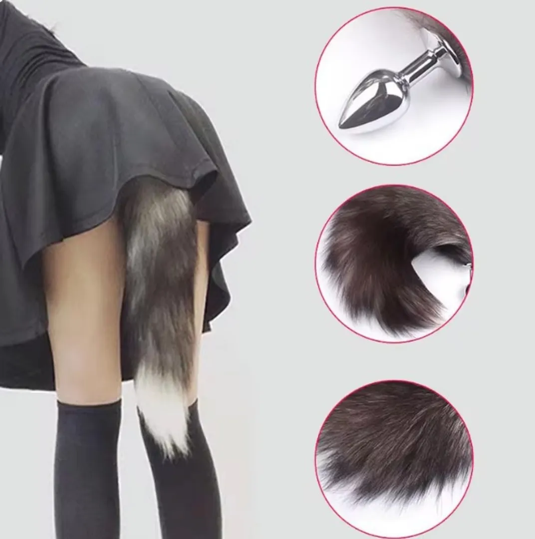 Plug anal cola de zorro negro + blanco.