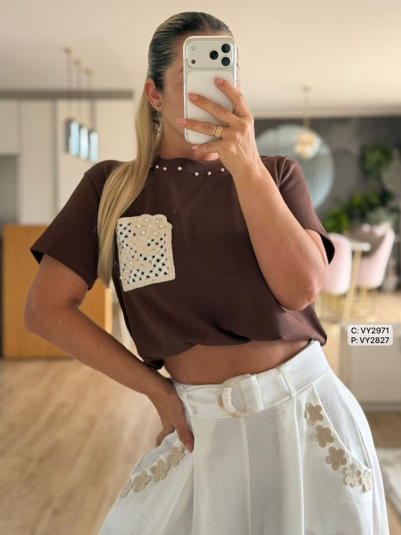 CAMISETA BOLSILLO PERLAS VY2971