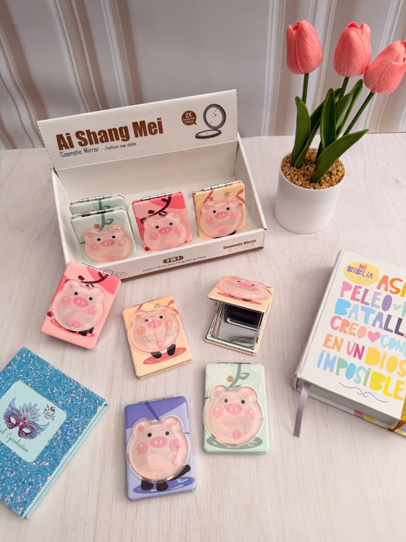 Espejos de mano cerdito Glitter 
