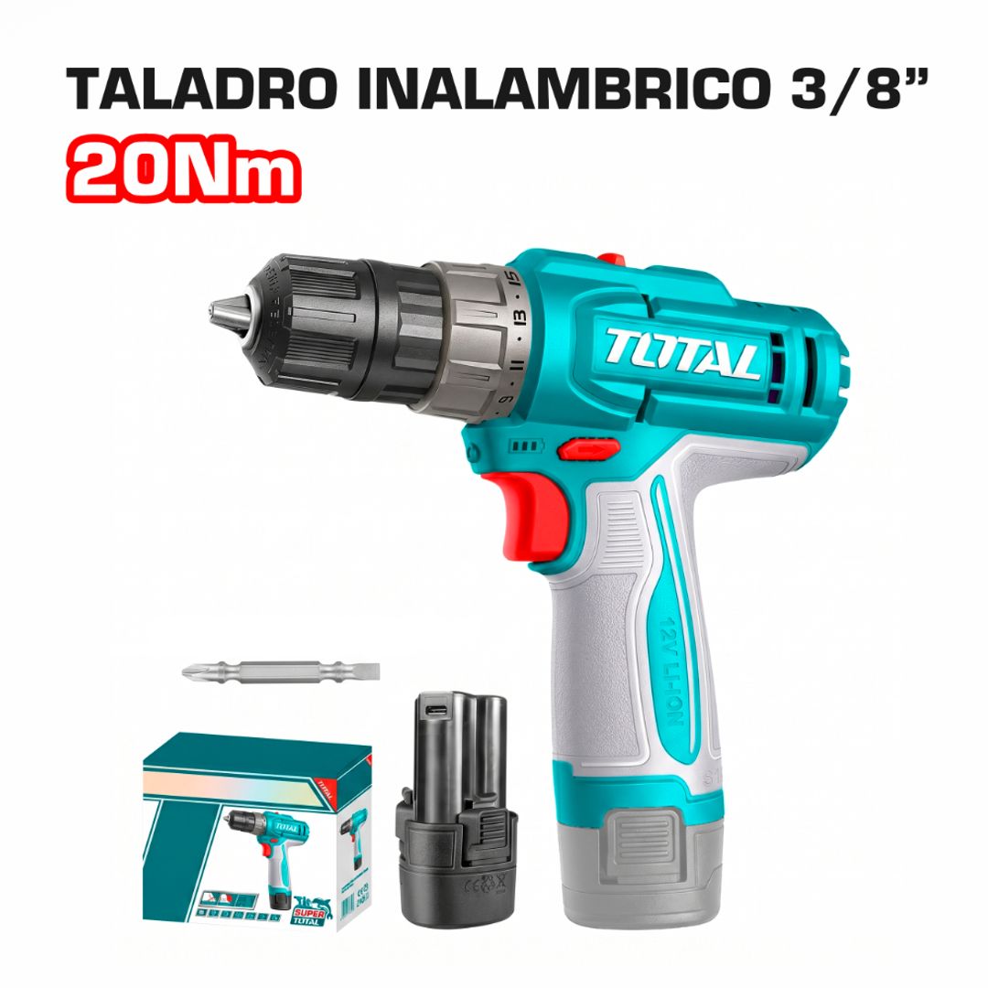 TALADRO INALAMBRICO 3/8" 12V 20NM 1500RPM (1 BATERIA /1 PUNTILLA)
