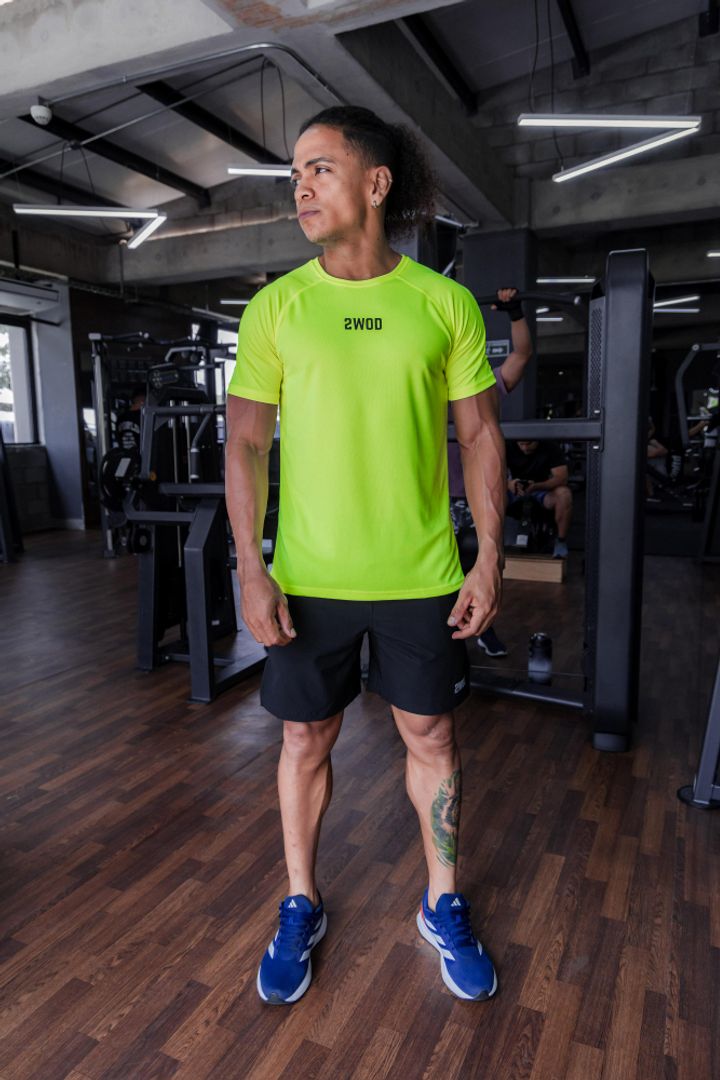 SET MEN CAMISETA A. NEON + PANTALONETA NEGRA 