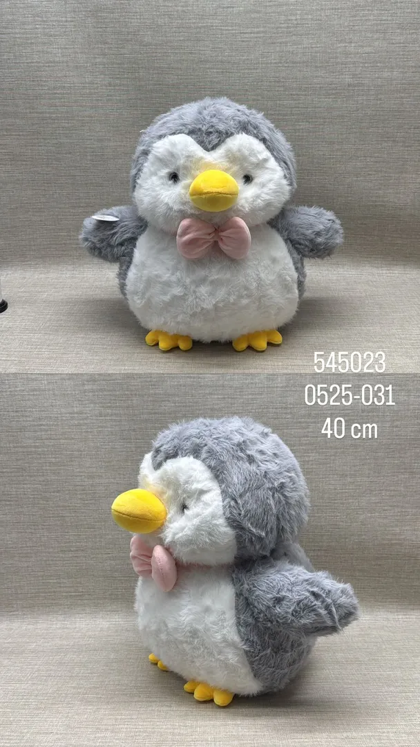 PINGUINO PELUDITO CON CORBATÍN ROSA 40 CM