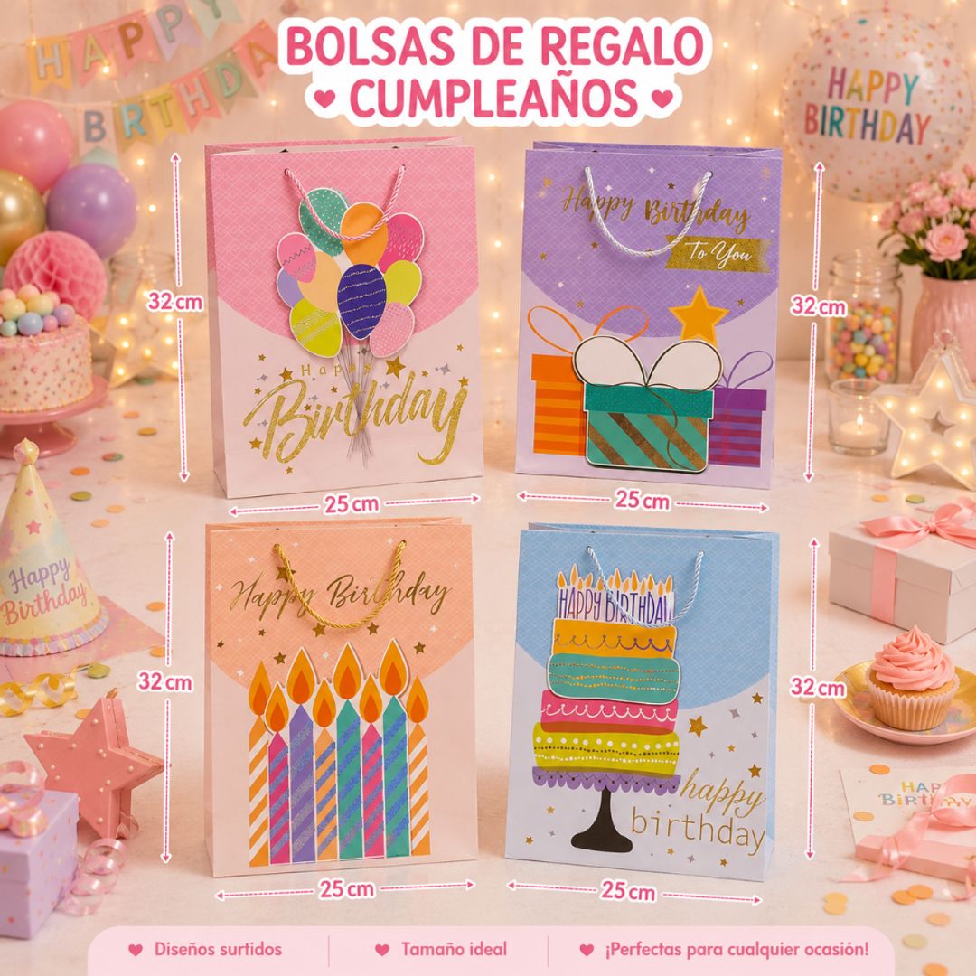 Bolsas de regalo medianas cumpleaños 
