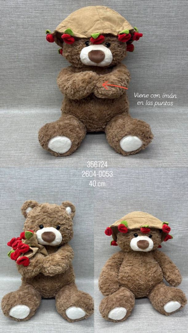 OSO MARRON CON SOMBRERO DE FLORES COMVERTIBLE 40 CM