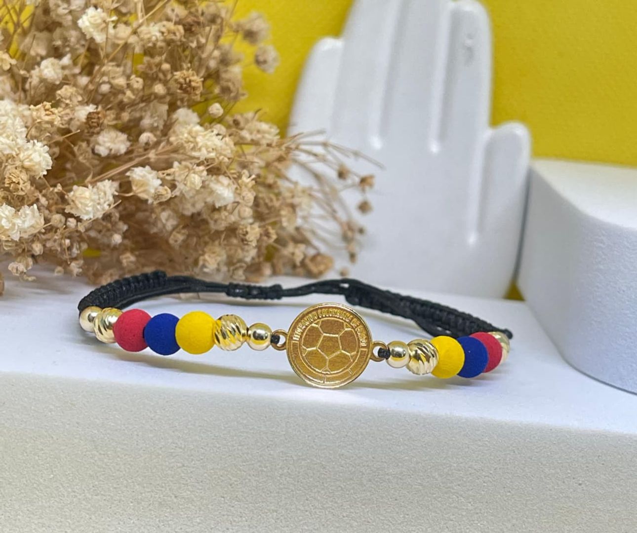 Pulsera placa colombia tallada balin 4mm liso y balin 5mm italy