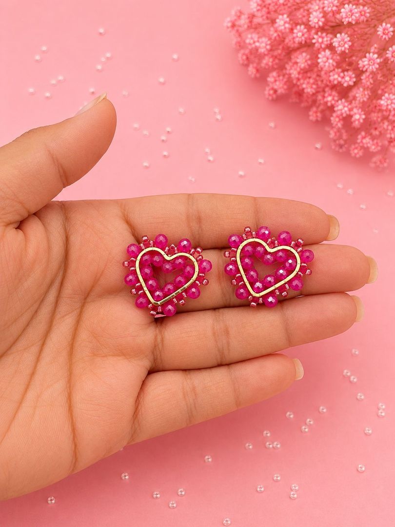 Aretes Sharoski Corazón Fucsia