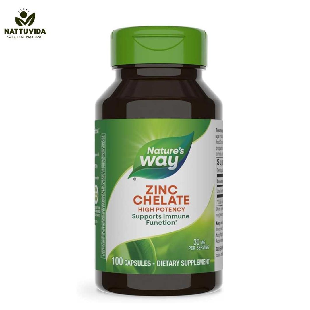 Zinc Quelado apoya la función inmunológica 30 mg por porción 100 capsulas