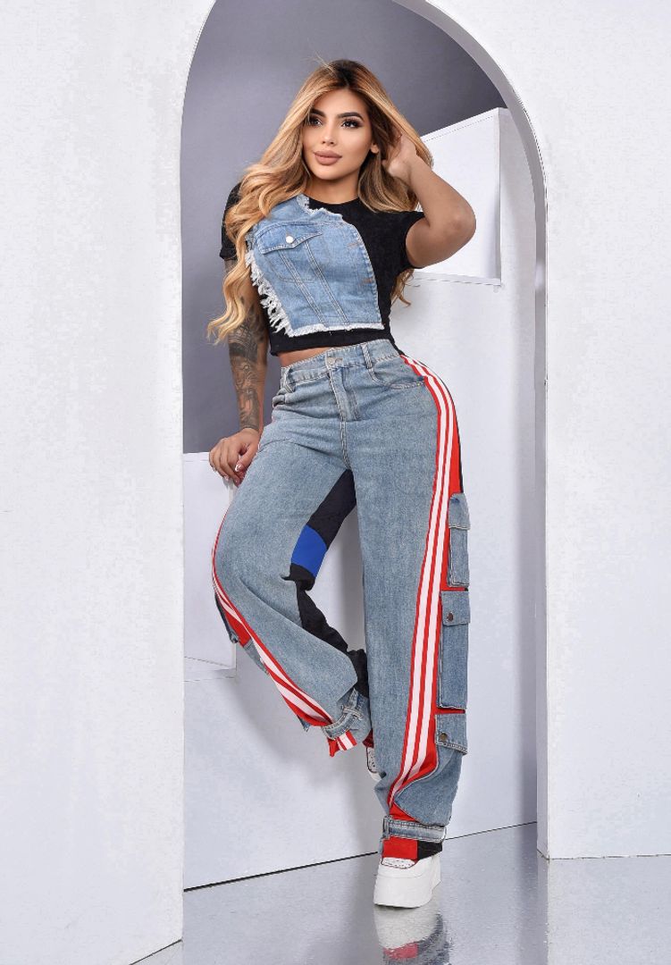 JEAN CARGO ROJO Y NEGRO 