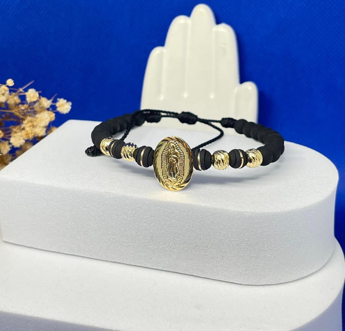 Pulsera guadalupana balin 6mm italy y neopreno 6mm argollado