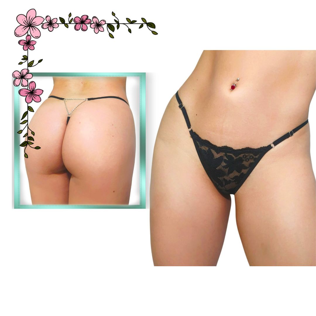 Tanga encaje cadena trasera ajustable 