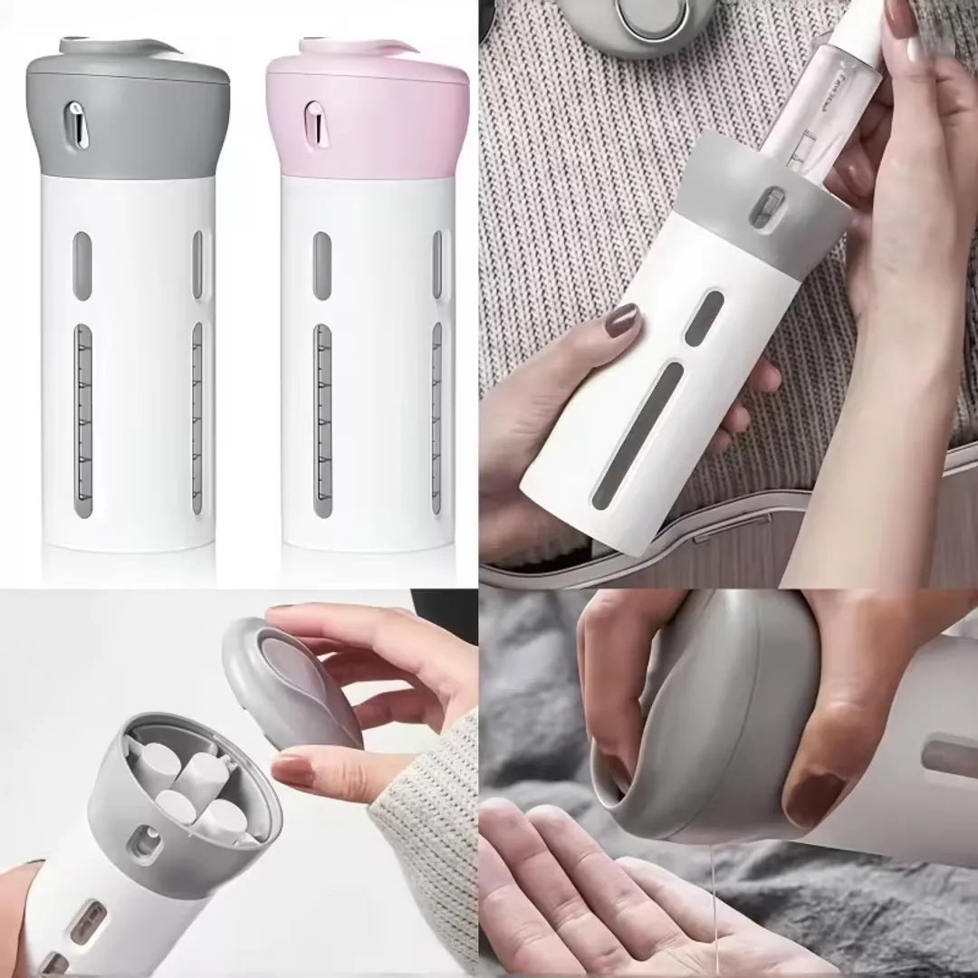 SET DE BOTELLAS DISPENSADORAS PARA VIAJE X4 TARROS VIAJES GYM