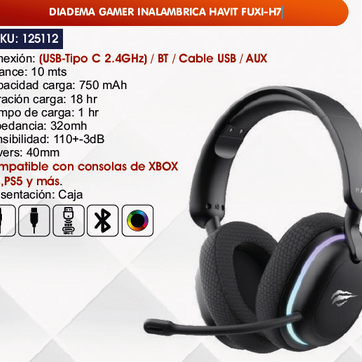 Imagen del producto DIADEMA GAMER INALAMBRICA HAVIT FUXI-H7