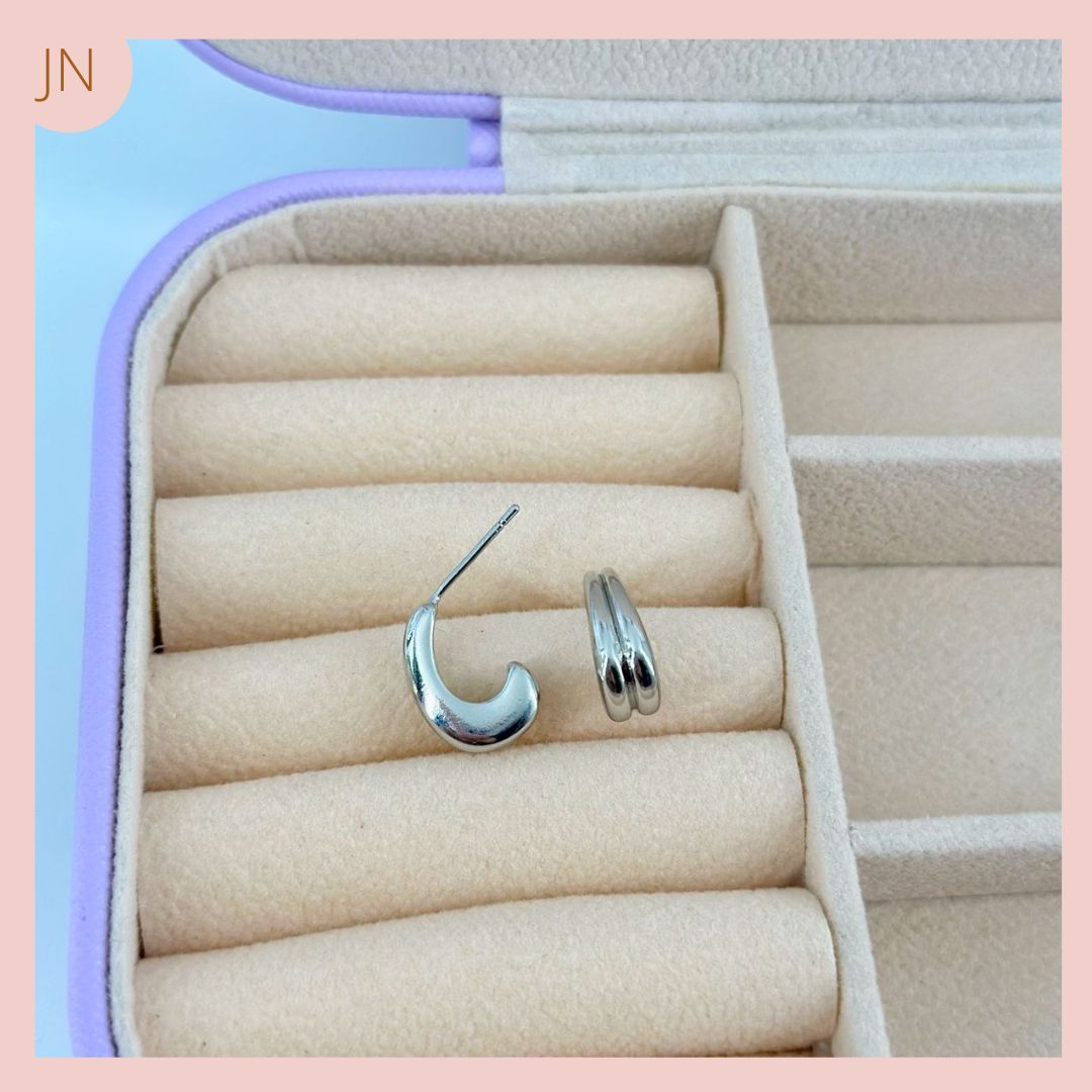 Arete Media Luna Plateada Rodio Lisa