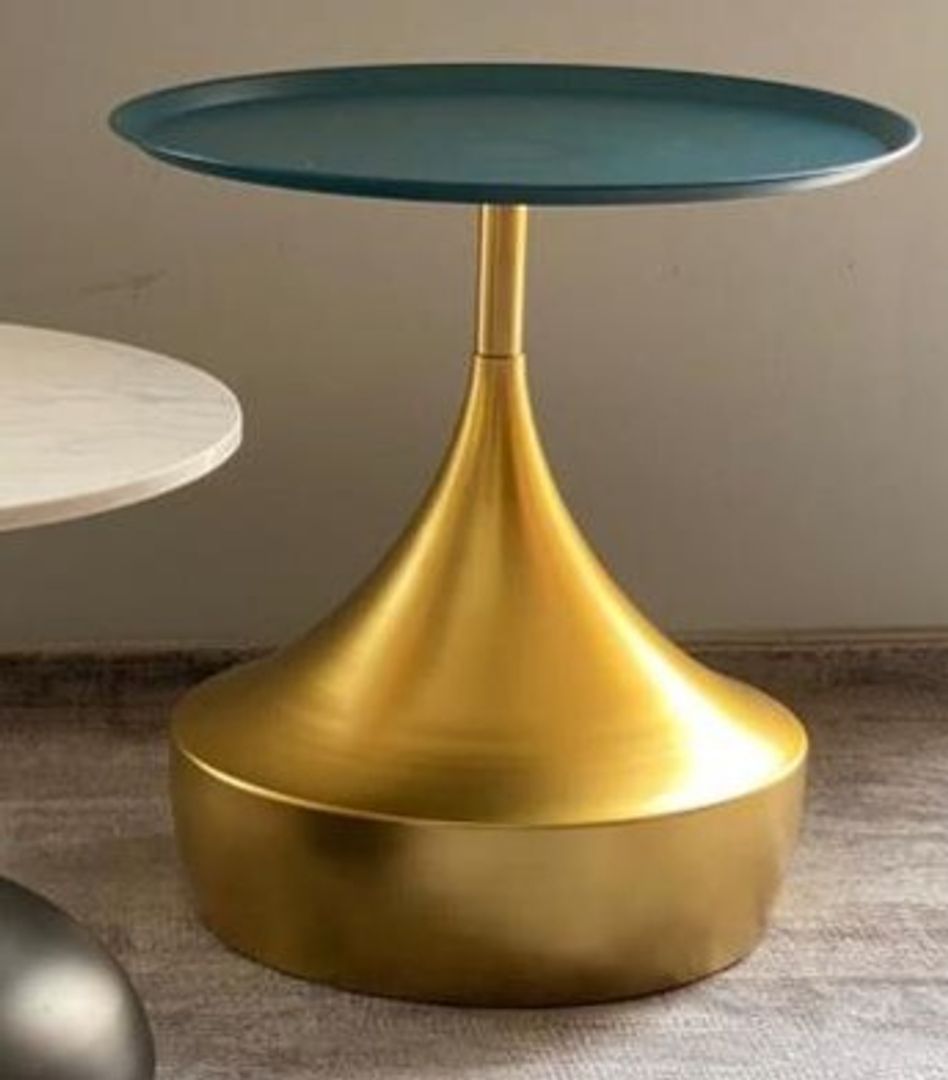 MESA EN METAL DORADO Y VERDE AZUL 