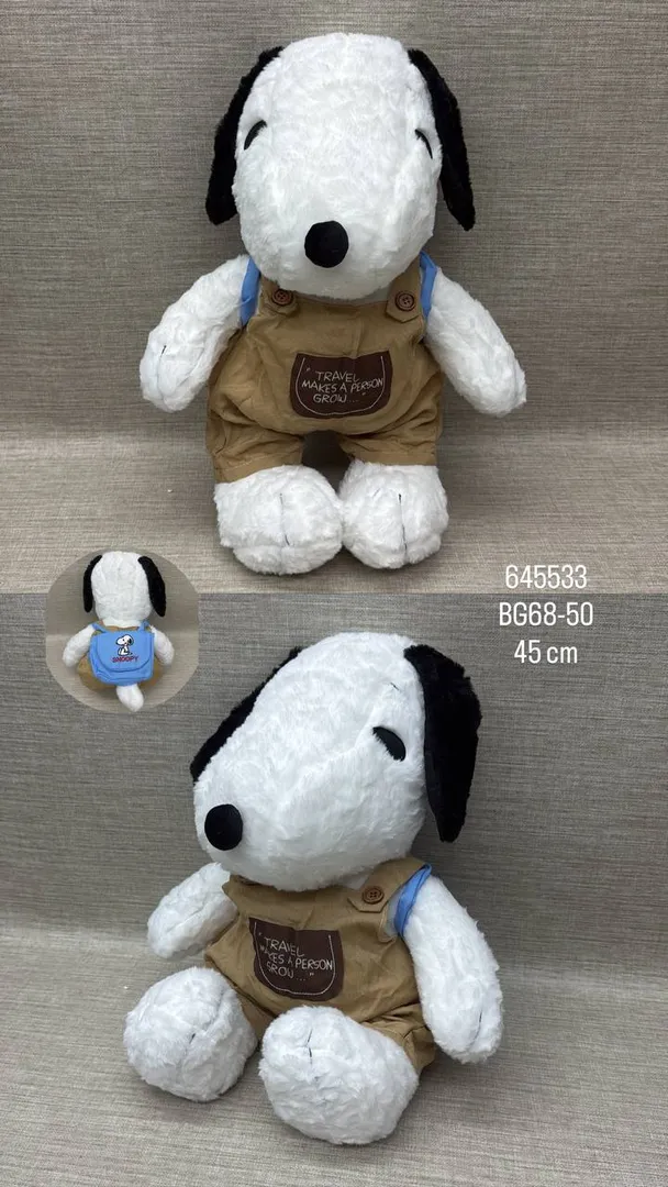 SNOOPY CON OVEROL Y BOLSO 45 CM