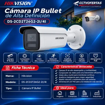 Imagen del producto Cámara IP Bullet Hikvision DS-2CD2T26G2-2I/4I | Videovigilancia