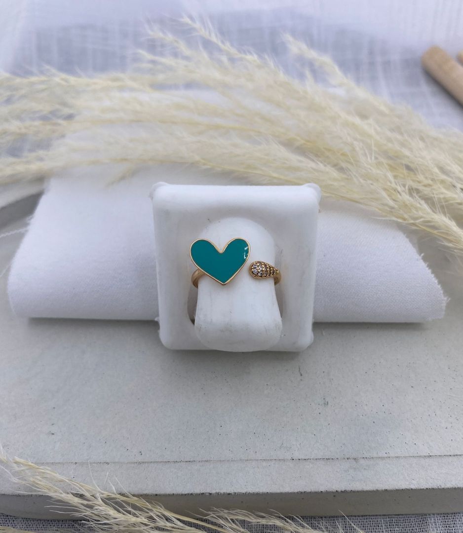 Anillo corazón azul, oro rosa, covergold 