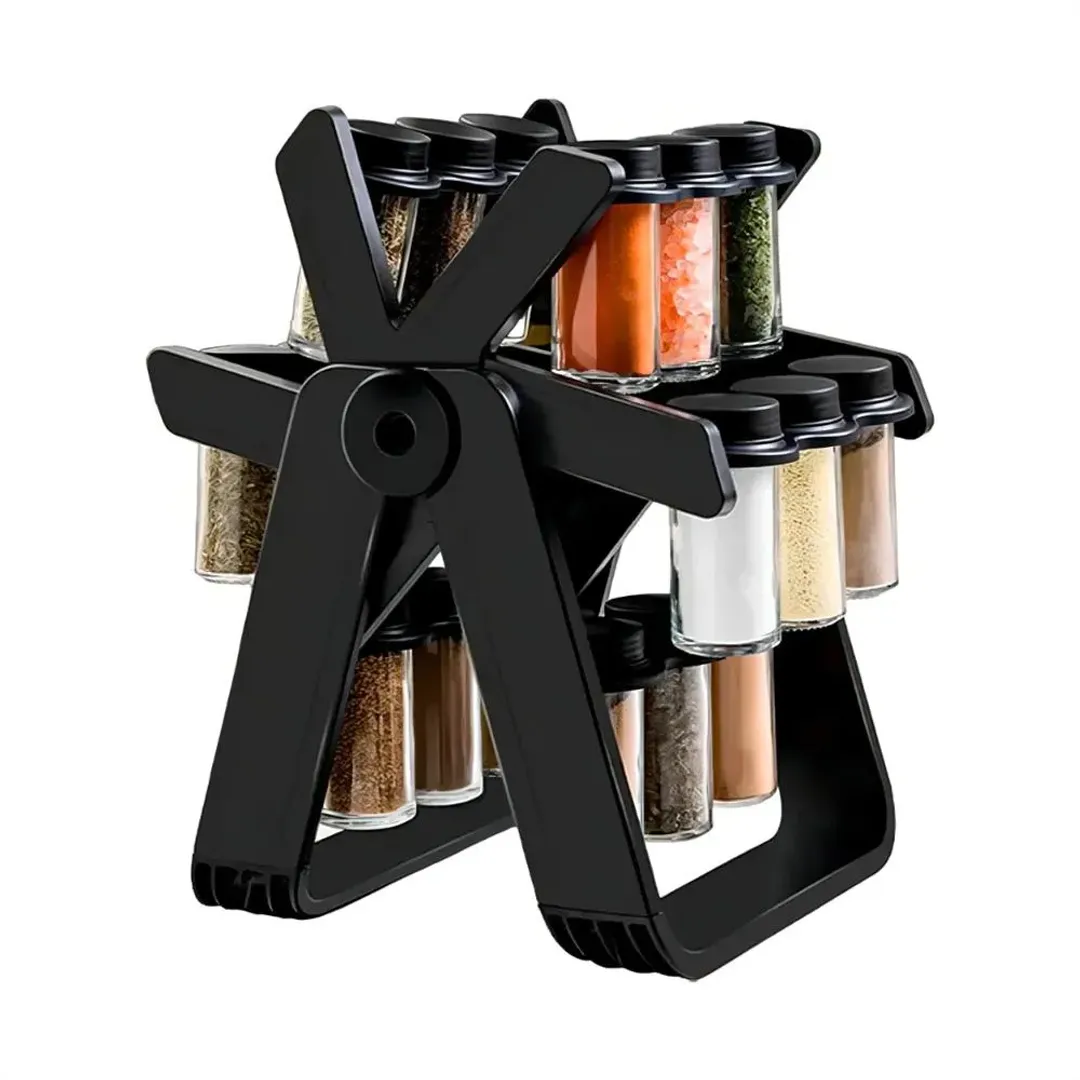 SET DE CONDIMENTEROS ORGANIZADOR GIRATORIO 18 PIEZAS DE VIDRIO SPICE RACK