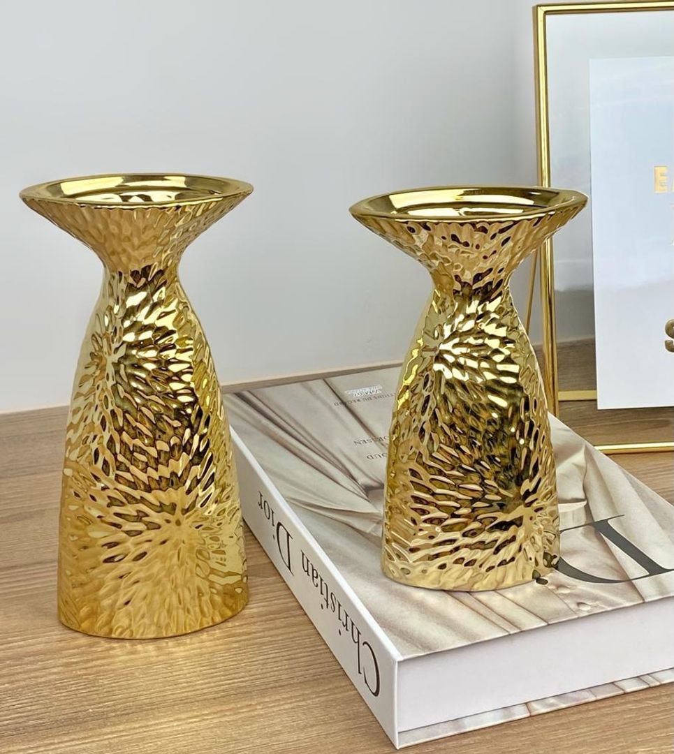 Juego X2 Jarrones Dorados