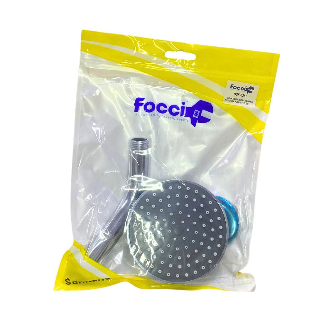 DUCHA REGADERA CROMADA REDONDA PLANA 4" PLUS FOCCI