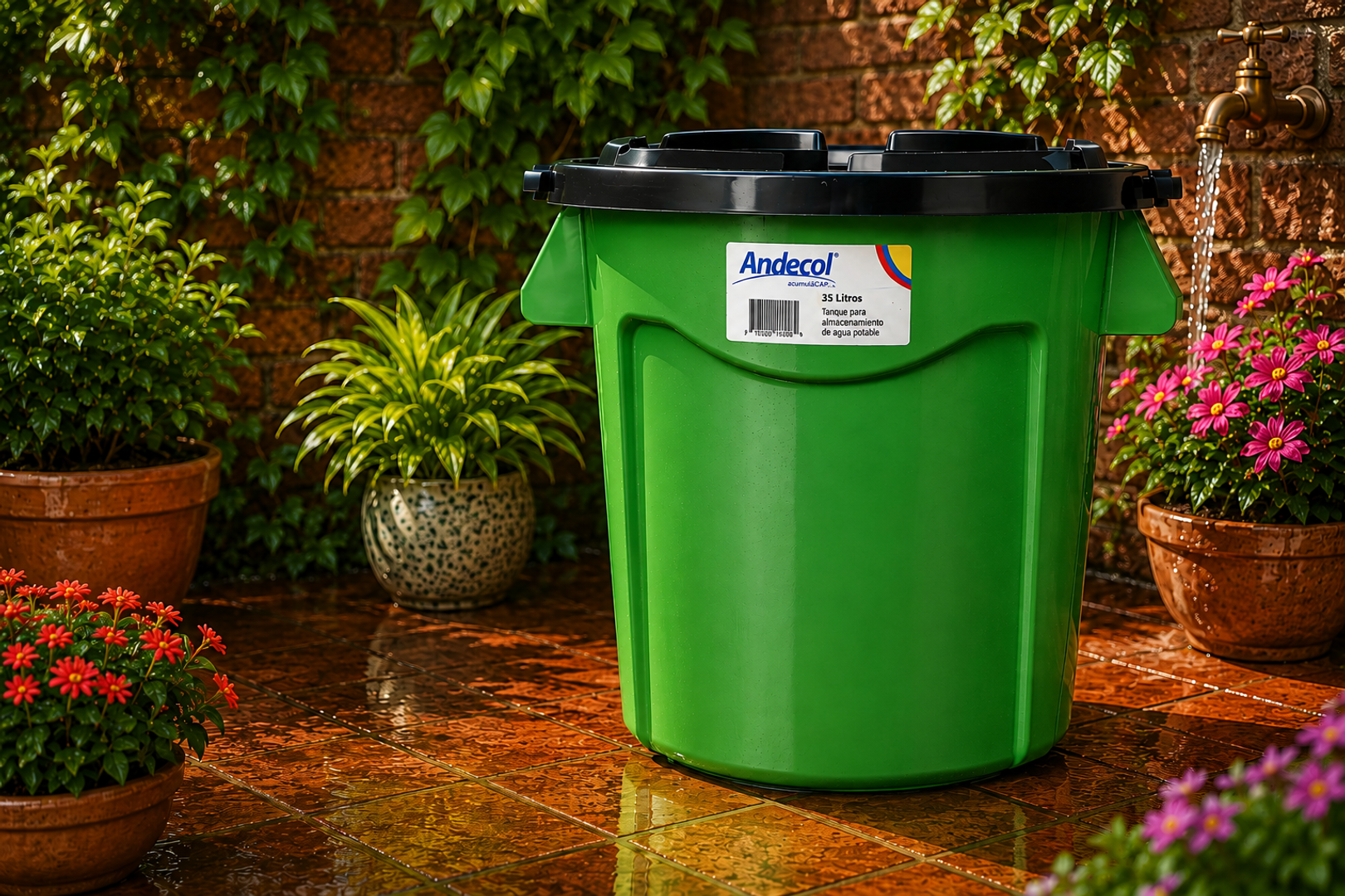 ECOTANQUE 35 LTS VERDE  C/TAPA-A.COL