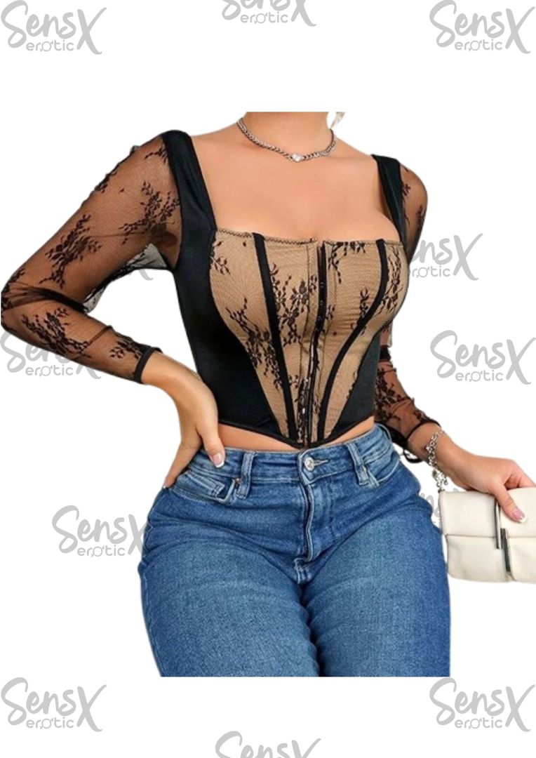 Corset con Mangas Semitransparentes y Detalles en Color – Elegancia y Sensualidad en una Sola Prenda