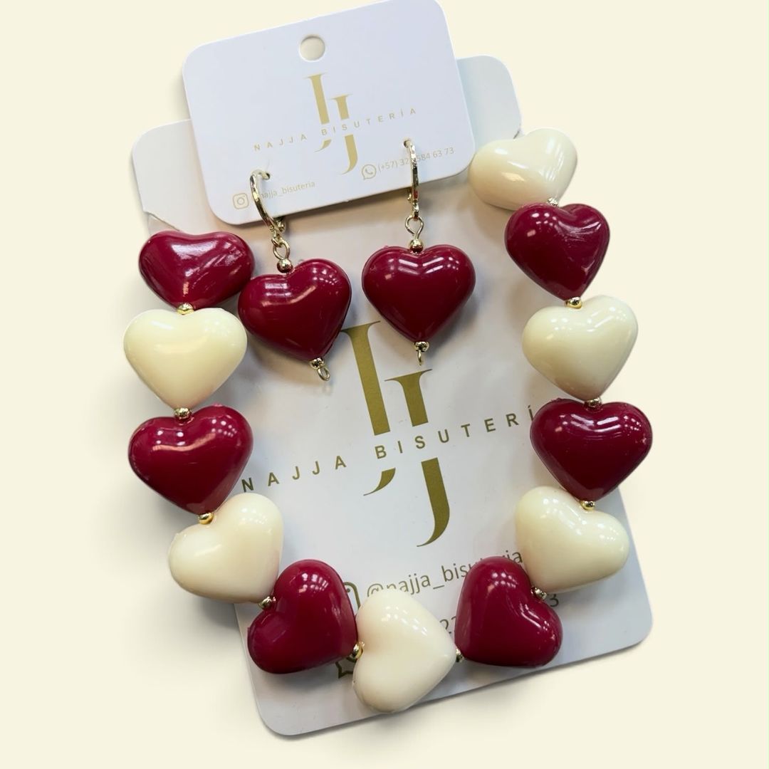 Set Collar+Aretes Corazón 