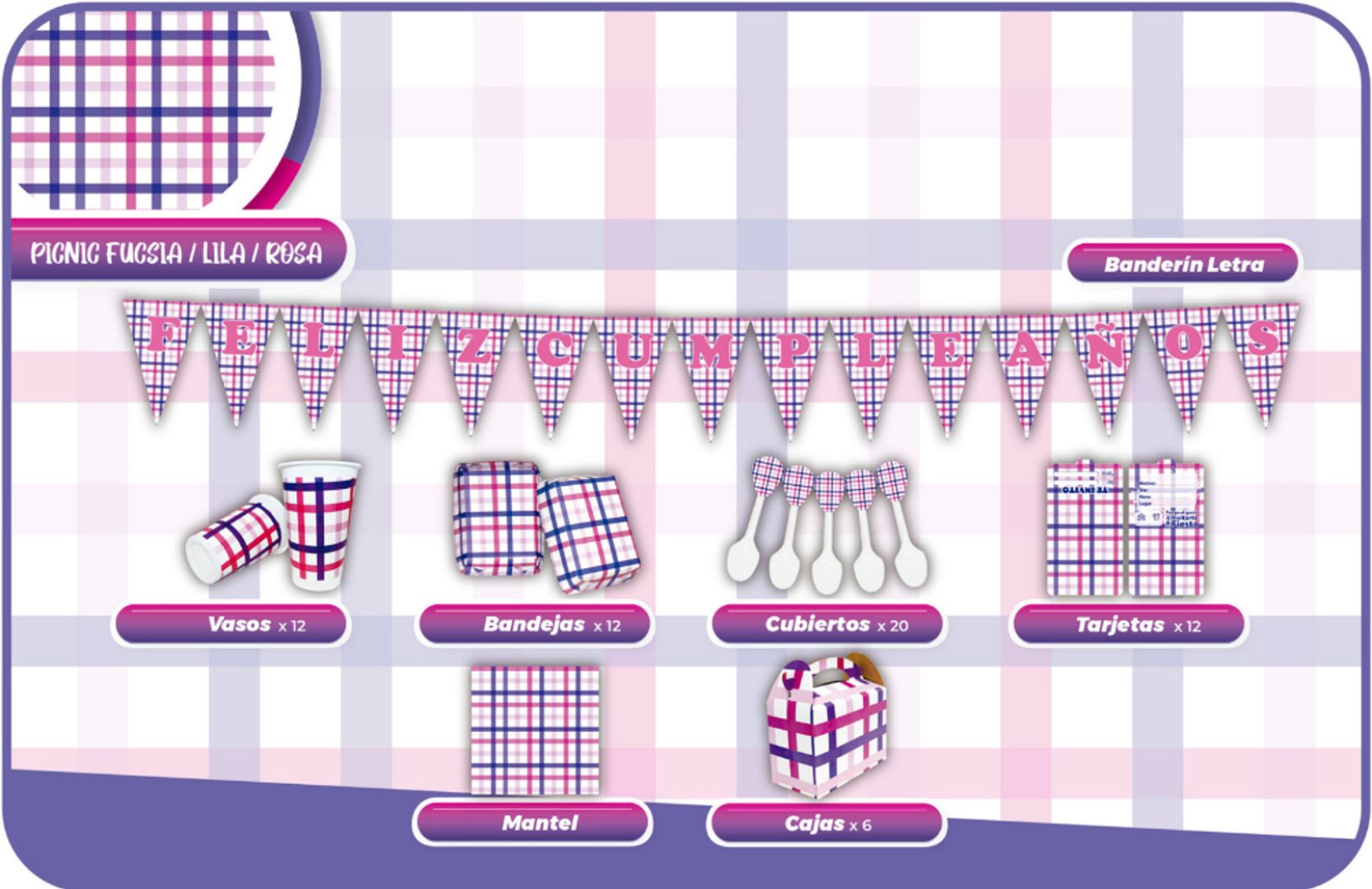 DECORACIÓN PICNIC MORADO FUCSIA 