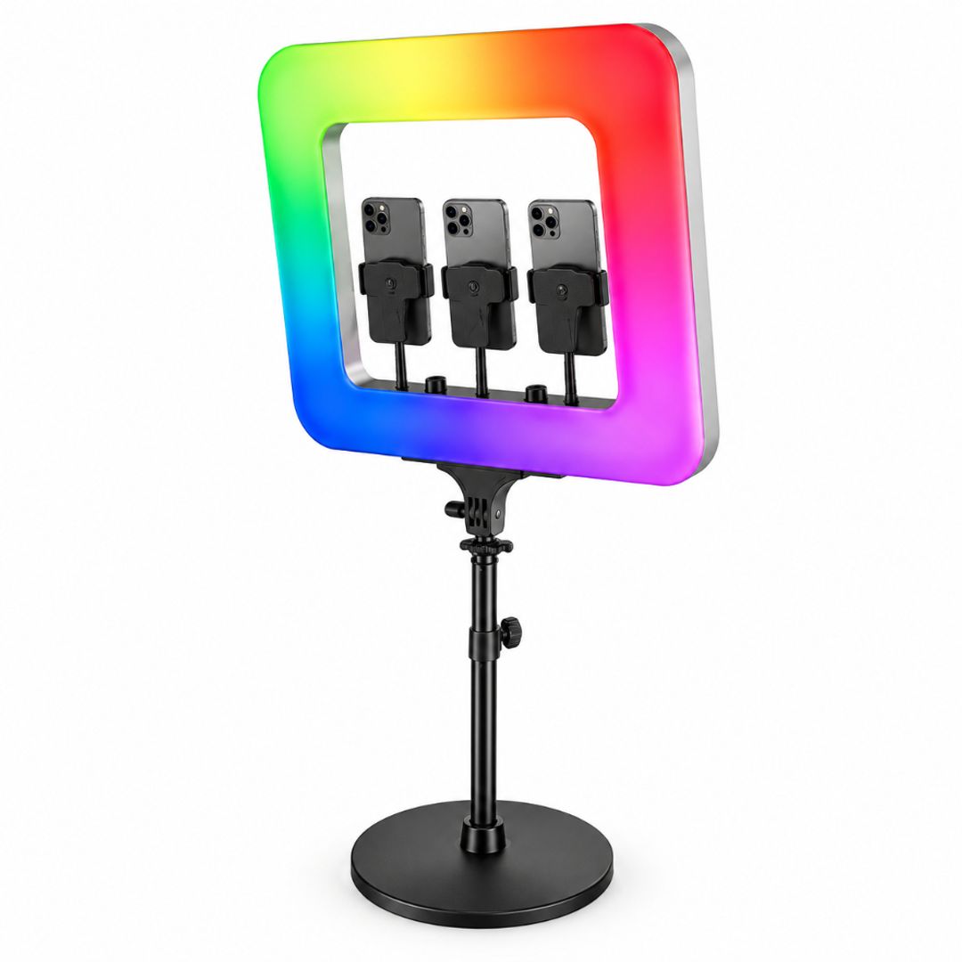 Aro de Luz LED RGB con Soporte para 3 Celulares