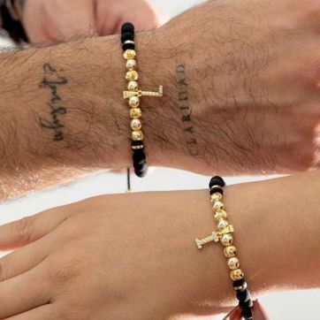 Imagen del producto Par pulseras inicial en balin liso e italiano 6mm