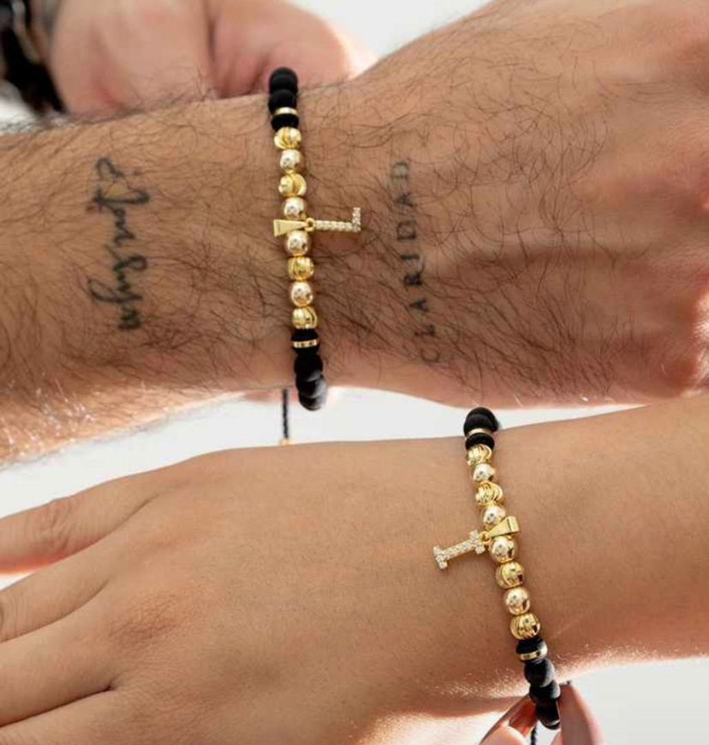 Par pulseras inicial en balin liso e italiano 6mm