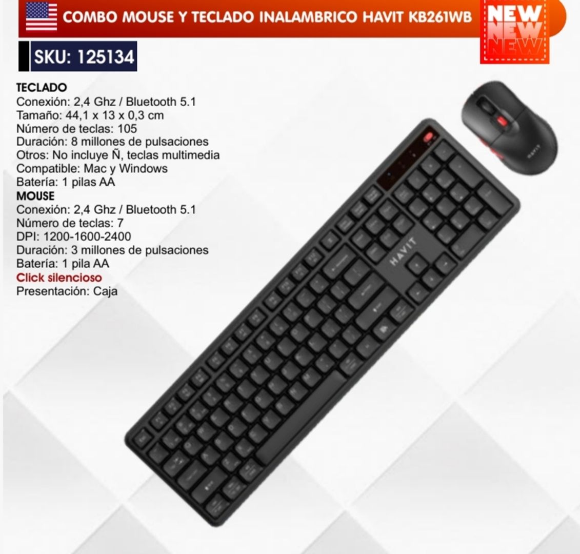 COMBO MOUSE Y TECLADO INALÁMBRICO HAVIT 